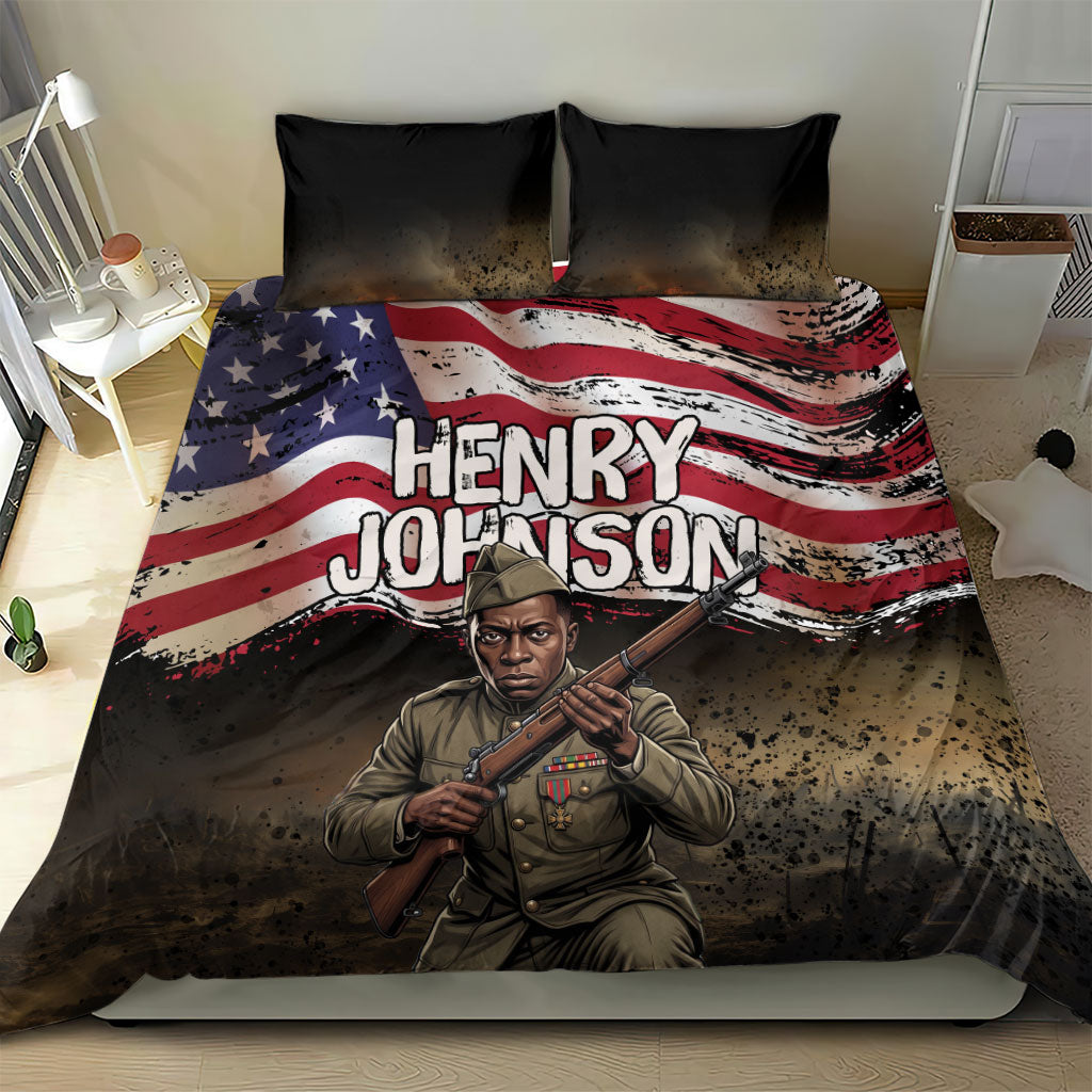 Henry Johnson Black History Month Bedding Set Distressed US Flag American Hero Portrait