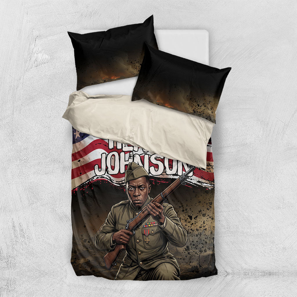 Henry Johnson Black History Month Bedding Set Distressed US Flag American Hero Portrait