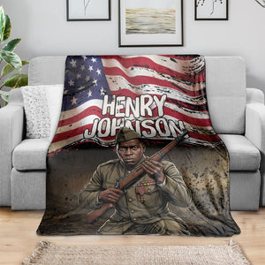 Henry Johnson Black History Month Blanket Distressed US Flag American Hero Portrait