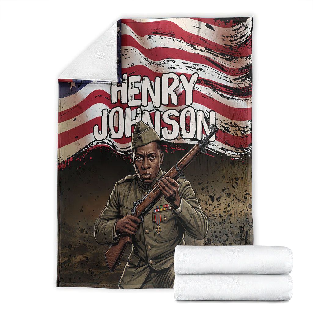 Henry Johnson Black History Month Blanket Distressed US Flag American Hero Portrait
