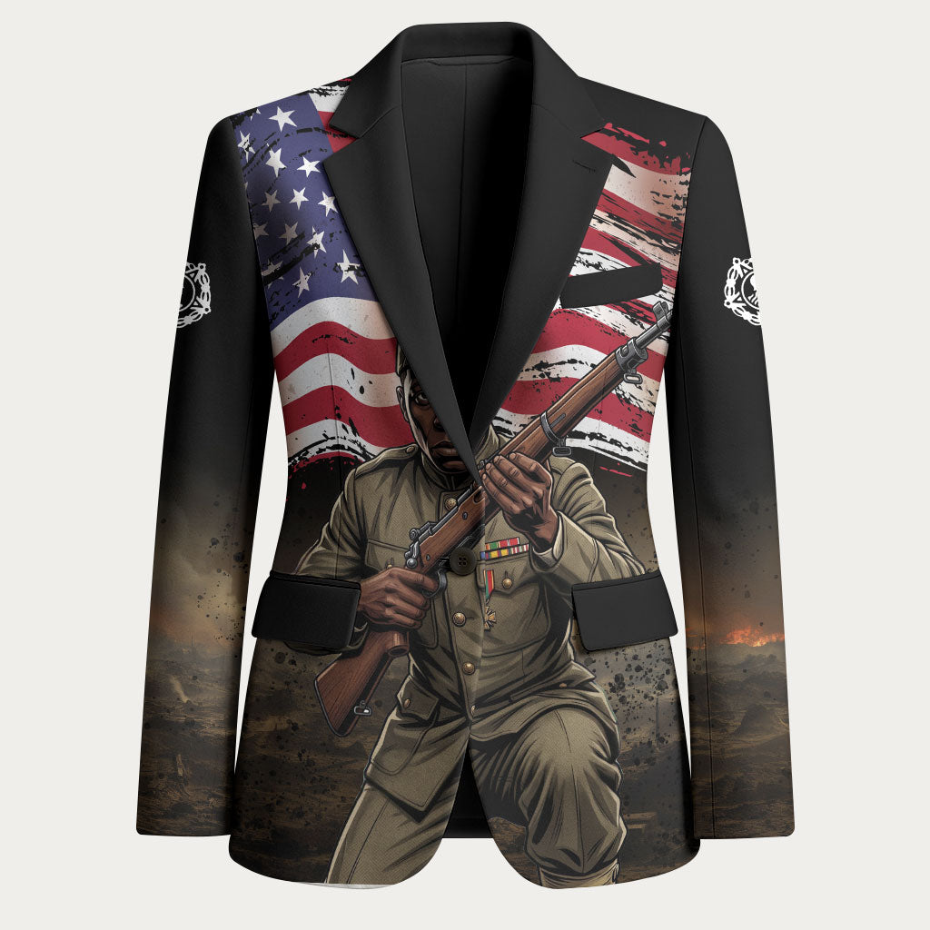 Henry Johnson Black History Month Blazer Distressed US Flag American Hero Portrait