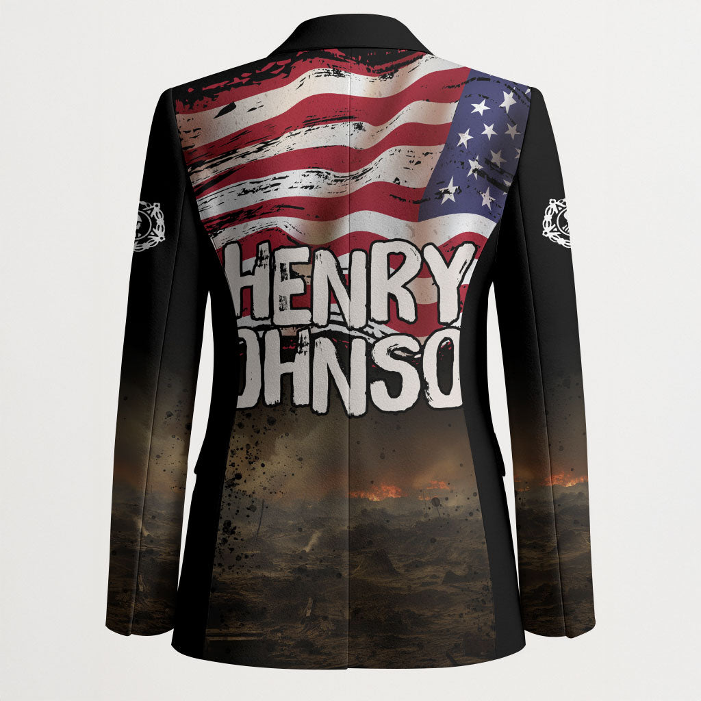 Henry Johnson Black History Month Blazer Distressed US Flag American Hero Portrait