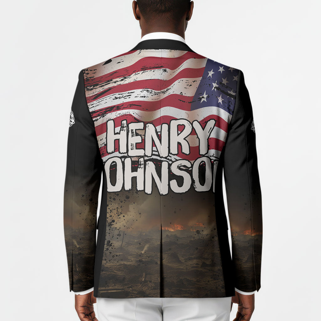 Henry Johnson Black History Month Blazer Distressed US Flag American Hero Portrait