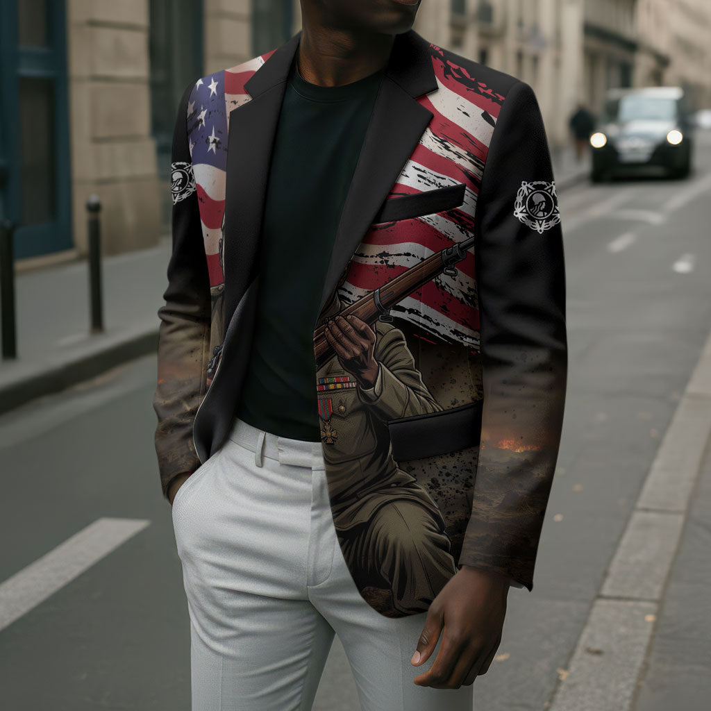 Henry Johnson Black History Month Blazer Distressed US Flag American Hero Portrait