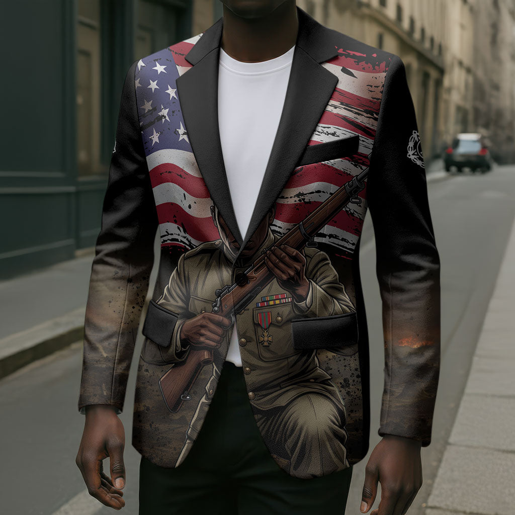 Henry Johnson Black History Month Blazer Distressed US Flag American Hero Portrait