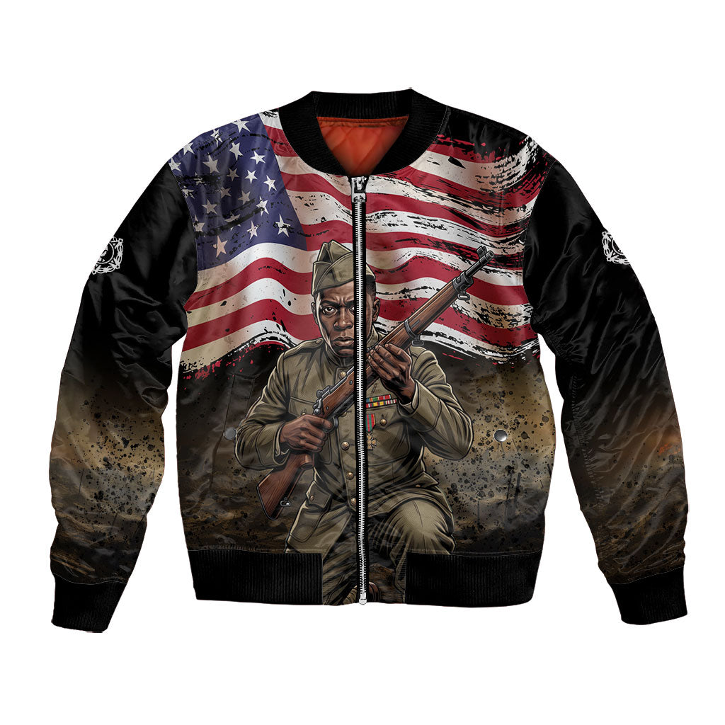Henry Johnson Black History Month Bomber Jacket Distressed US Flag American Hero Portrait
