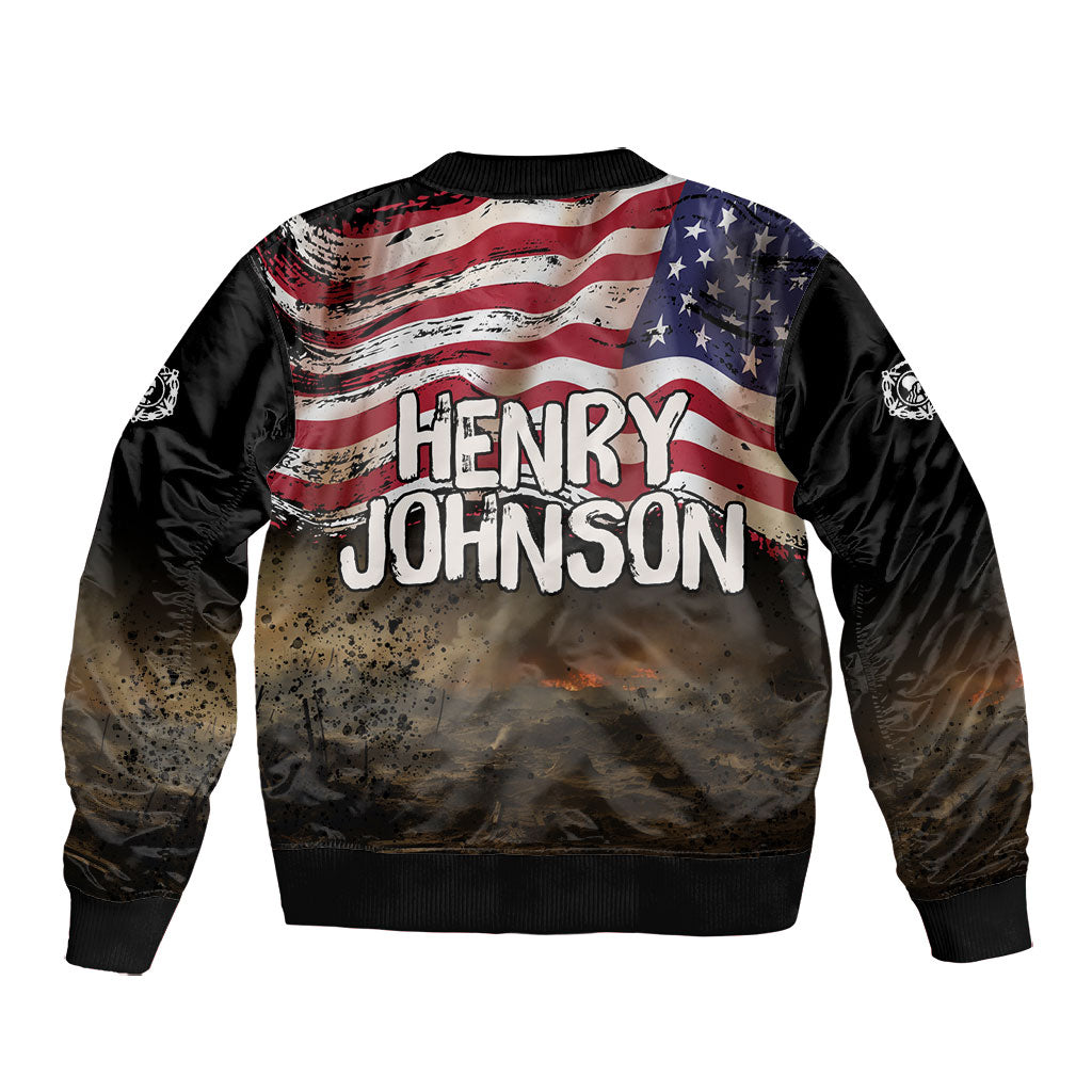Henry Johnson Black History Month Bomber Jacket Distressed US Flag American Hero Portrait