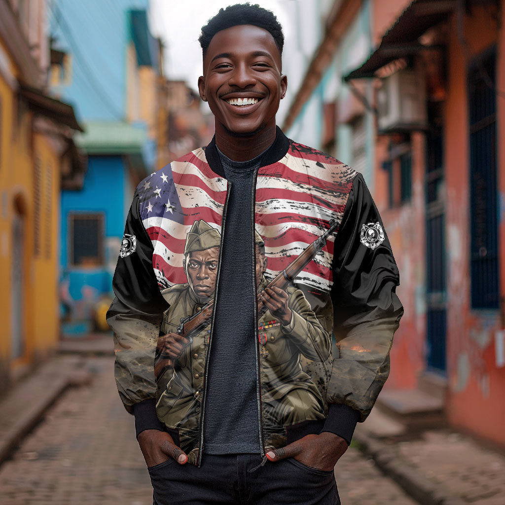 Henry Johnson Black History Month Bomber Jacket Distressed US Flag American Hero Portrait