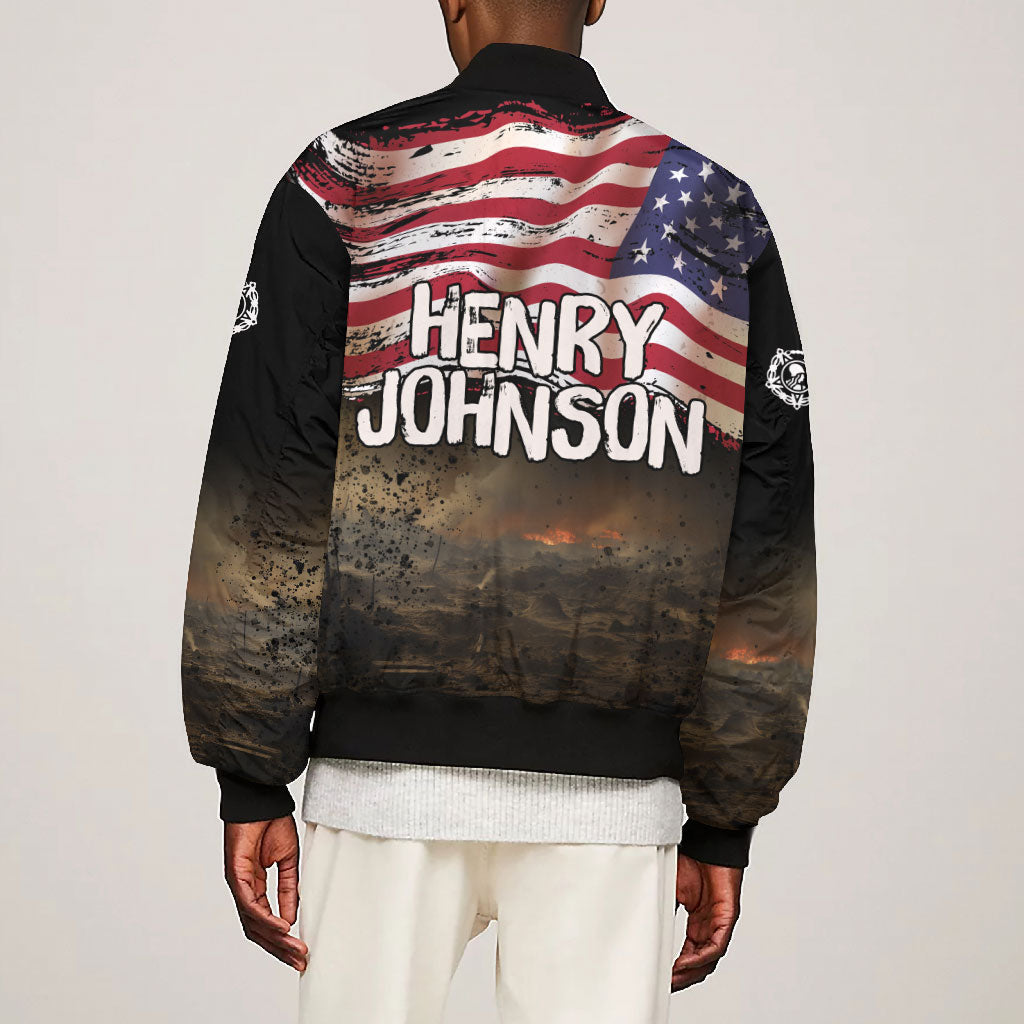 Henry Johnson Black History Month Bomber Jacket Distressed US Flag American Hero Portrait