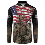 Henry Johnson Black History Month Button Sweatshirt Distressed US Flag American Hero Portrait