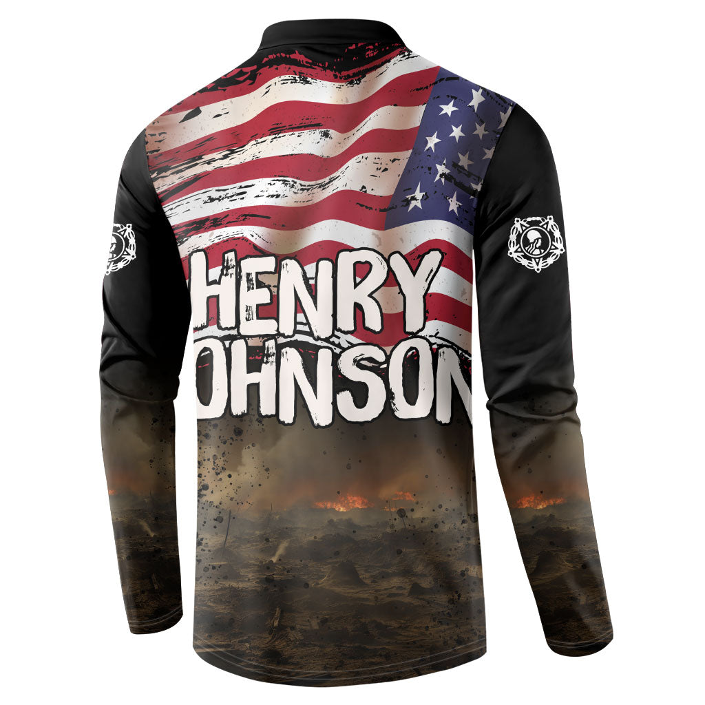 Henry Johnson Black History Month Button Sweatshirt Distressed US Flag American Hero Portrait