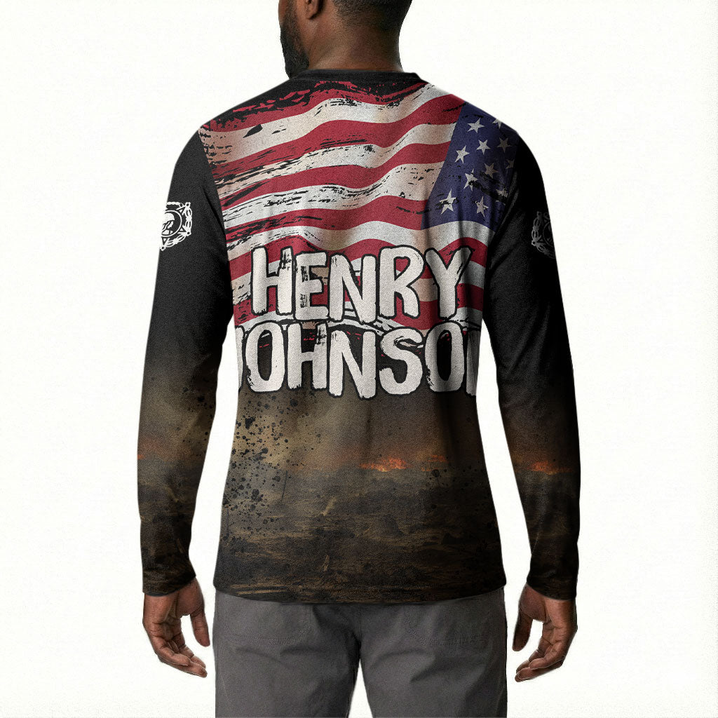 Henry Johnson Black History Month Button Sweatshirt Distressed US Flag American Hero Portrait