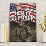 Henry Johnson Black History Month Canvas Wall Art Distressed US Flag American Hero Portrait