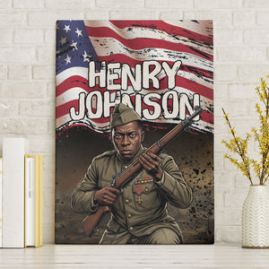 Henry Johnson Black History Month Canvas Wall Art Distressed US Flag American Hero Portrait
