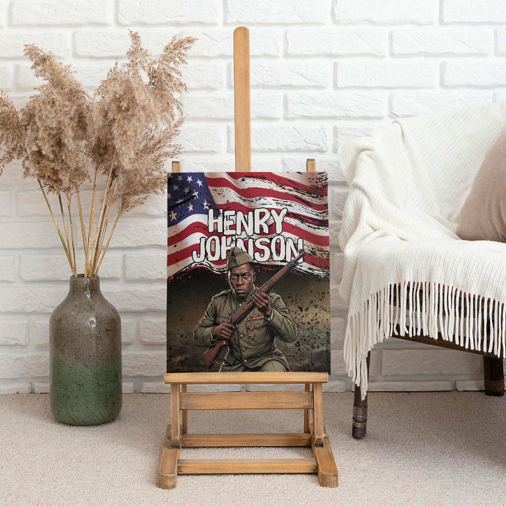 Henry Johnson Black History Month Canvas Wall Art Distressed US Flag American Hero Portrait