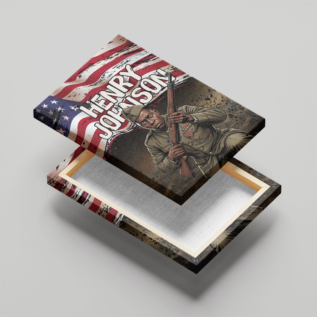 Henry Johnson Black History Month Canvas Wall Art Distressed US Flag American Hero Portrait