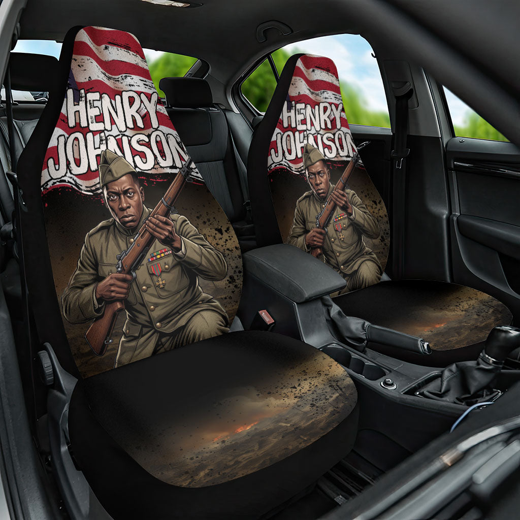 Henry Johnson Black History Month Car Seat Cover Distressed US Flag American Hero Portrait