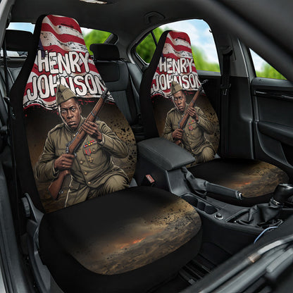 Henry Johnson Black History Month Car Seat Cover Distressed US Flag American Hero Portrait
