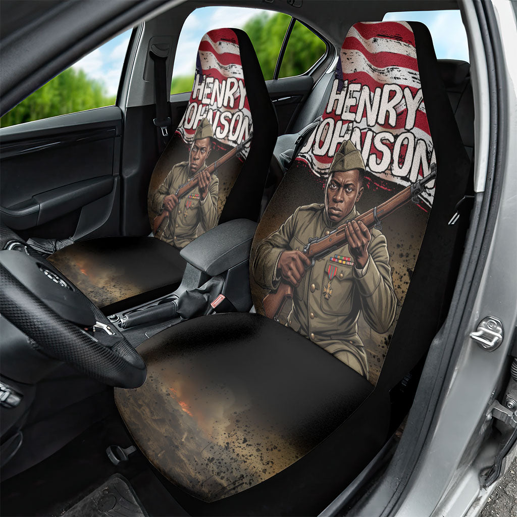 Henry Johnson Black History Month Car Seat Cover Distressed US Flag American Hero Portrait