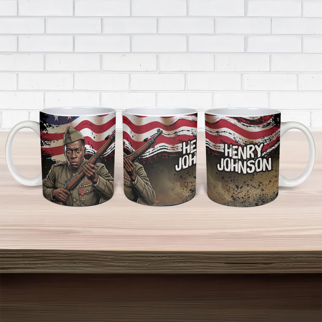 Henry Johnson Black History Month Ceramic Mug Distressed US Flag American Hero Portrait
