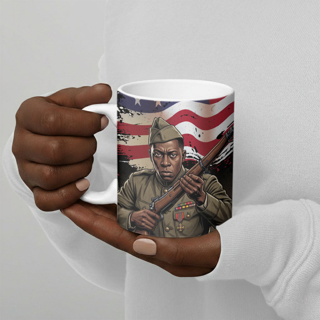 Henry Johnson Black History Month Ceramic Mug Distressed US Flag American Hero Portrait