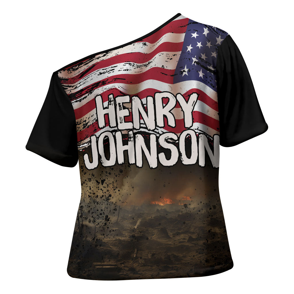 Henry Johnson Black History Month Cross Shoulder Shirt Distressed US Flag American Hero Portrait