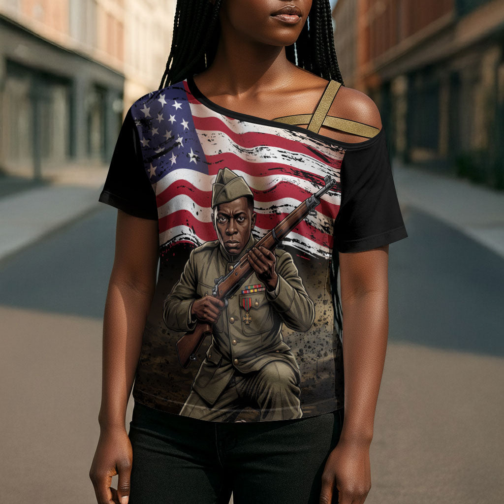Henry Johnson Black History Month Cross Shoulder Shirt Distressed US Flag American Hero Portrait