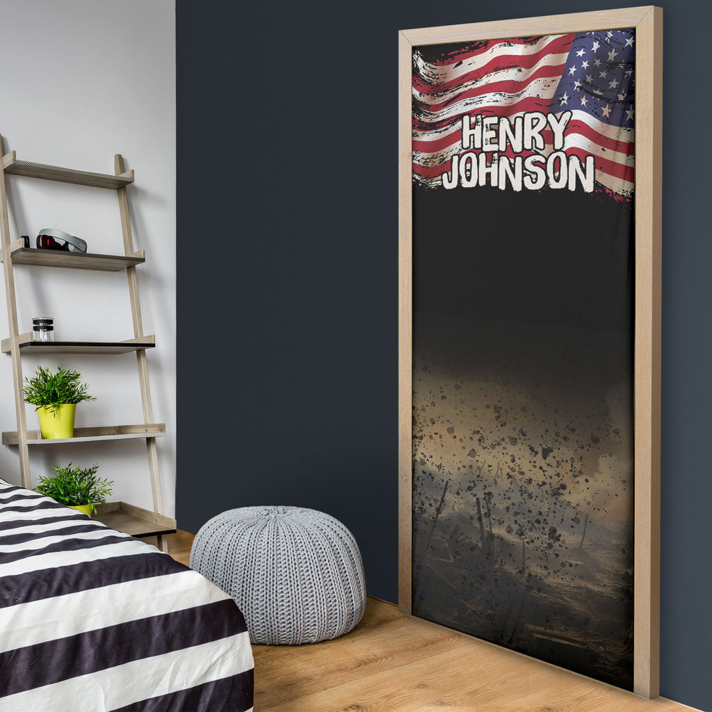 Henry Johnson Black History Month Door Cover Distressed US Flag American Hero Portrait