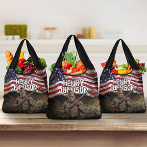 Henry Johnson Black History Month Grocery Bag Distressed US Flag American Hero Portrait