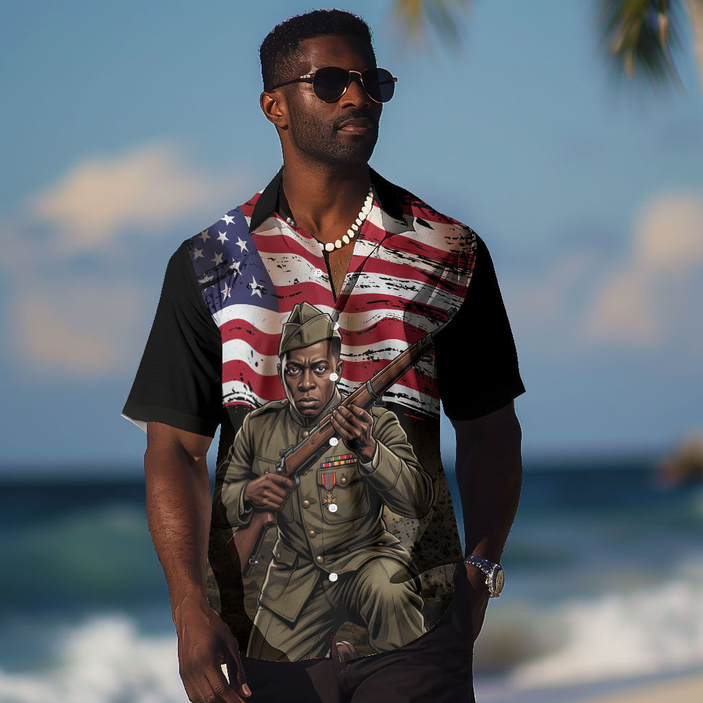Henry Johnson Black History Month Hawaiian Shirt Distressed US Flag American Hero Portrait