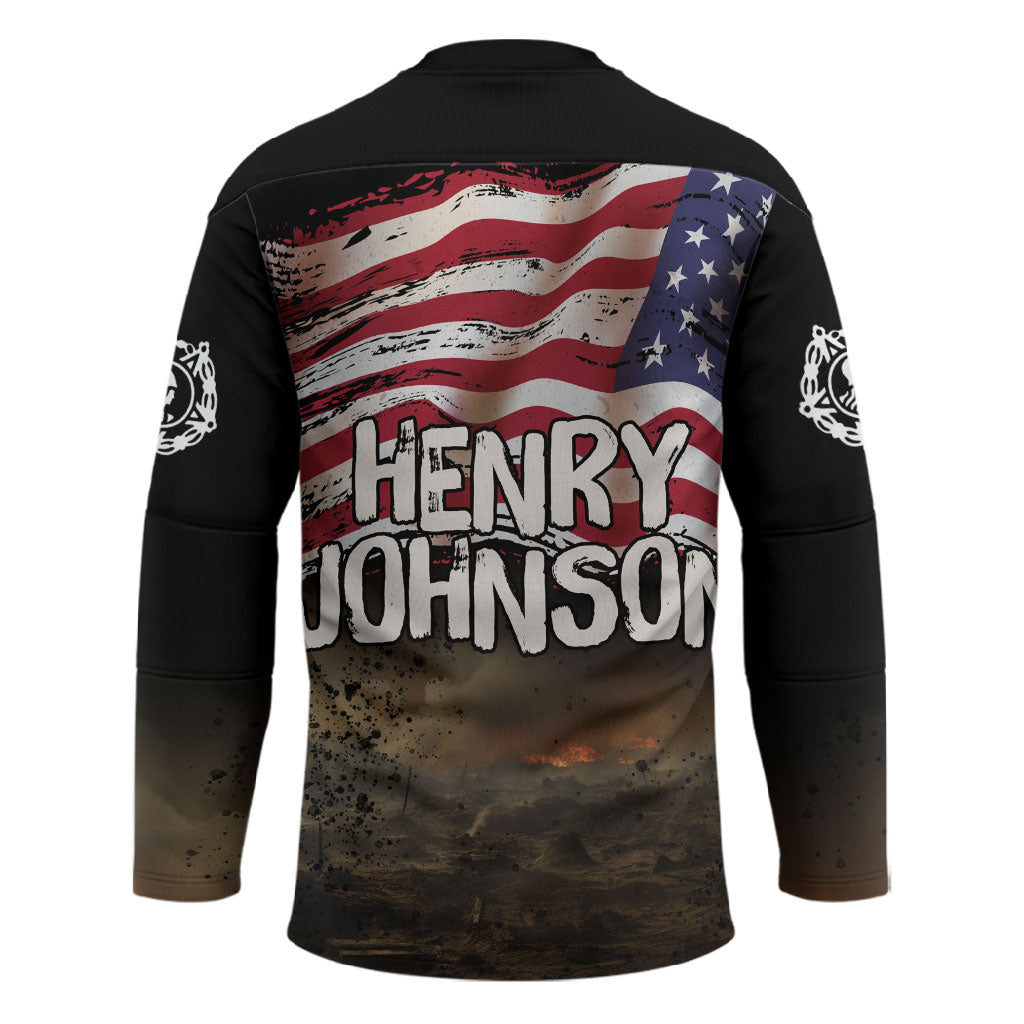Henry Johnson Black History Month Hockey Jersey Distressed US Flag American Hero Portrait