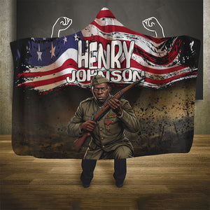 Henry Johnson Black History Month Hooded Blanket Distressed US Flag American Hero Portrait