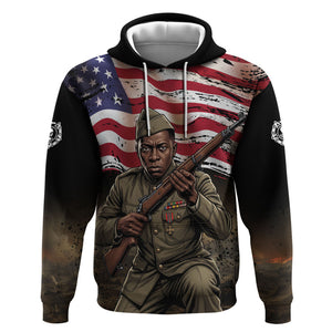 Henry Johnson Black History Month Hoodie Distressed US Flag American Hero Portrait