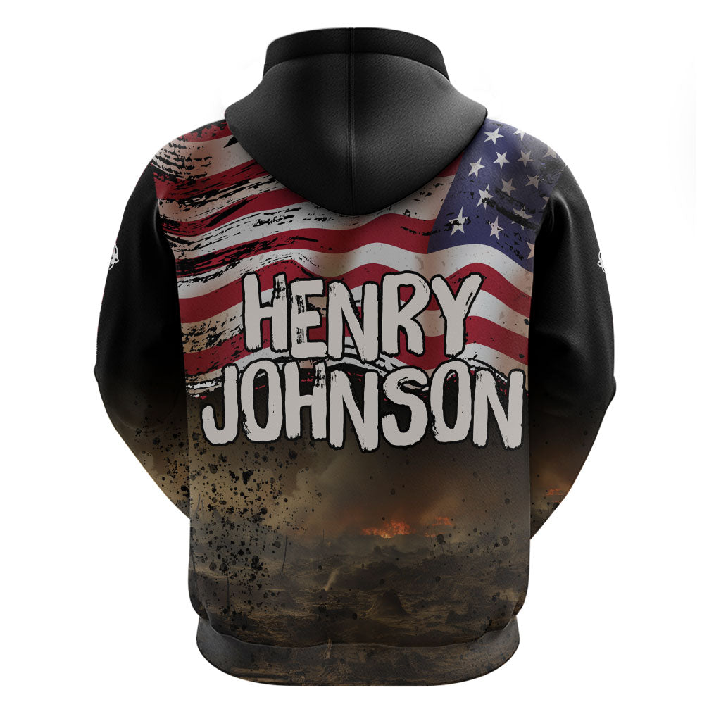 Henry Johnson Black History Month Hoodie Distressed US Flag American Hero Portrait