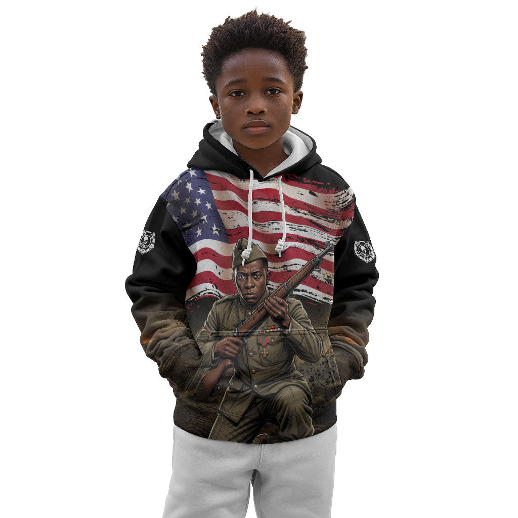 Henry Johnson Black History Month Kid Hoodie Distressed US Flag American Hero Portrait