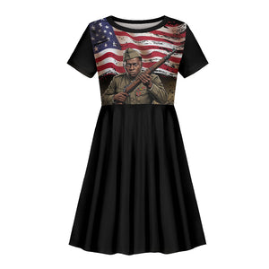 Henry Johnson Black History Month Kid Short Sleeve Dress Distressed US Flag American Hero Portrait
