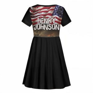Henry Johnson Black History Month Kid Short Sleeve Dress Distressed US Flag American Hero Portrait