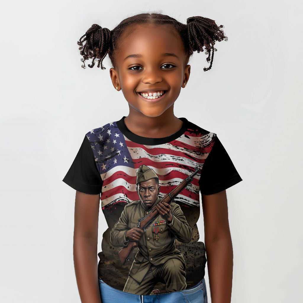 Henry Johnson Black History Month Kid T shirt Distressed US Flag American Hero Portrait