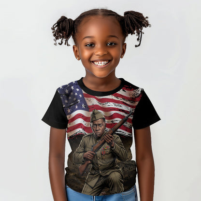 Henry Johnson Black History Month Kid T shirt Distressed US Flag American Hero Portrait