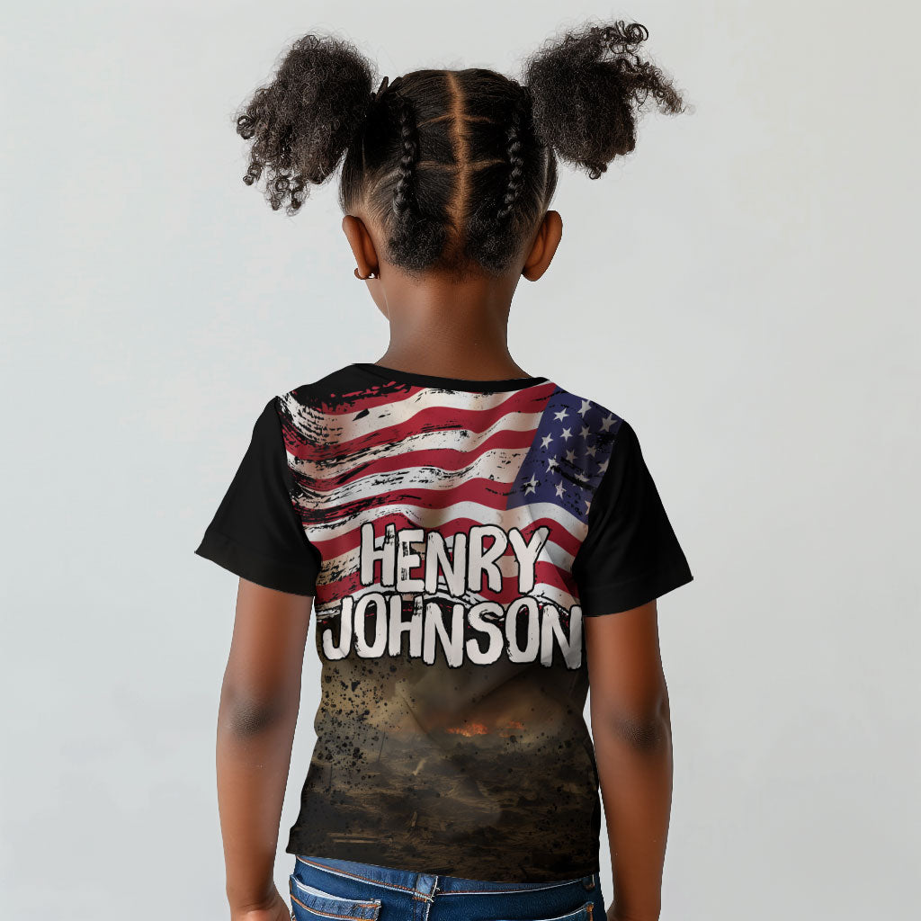 Henry Johnson Black History Month Kid T shirt Distressed US Flag American Hero Portrait