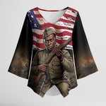 Henry Johnson Black History Month Kimono Sleeve Blouse Distressed US Flag American Hero Portrait
