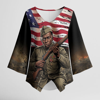 Henry Johnson Black History Month Kimono Sleeve Blouse Distressed US Flag American Hero Portrait