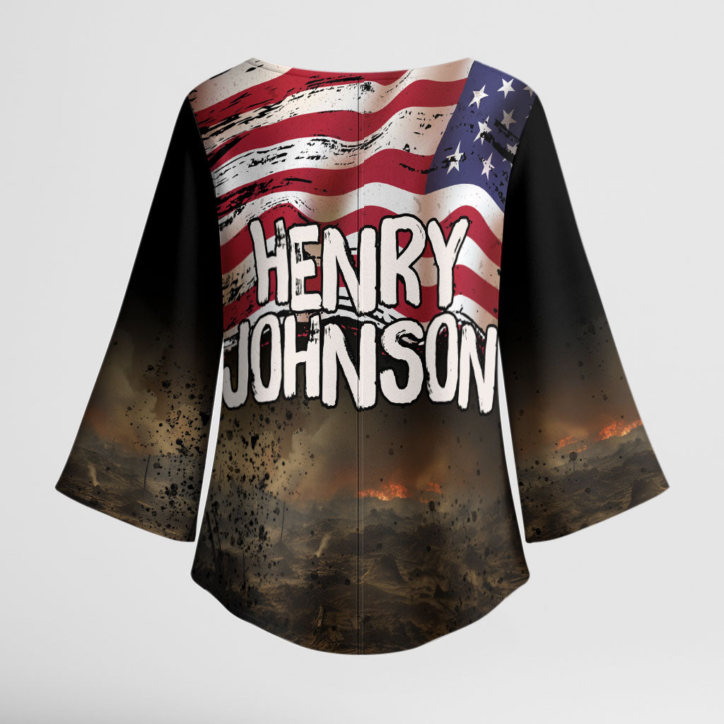 Henry Johnson Black History Month Kimono Sleeve Blouse Distressed US Flag American Hero Portrait