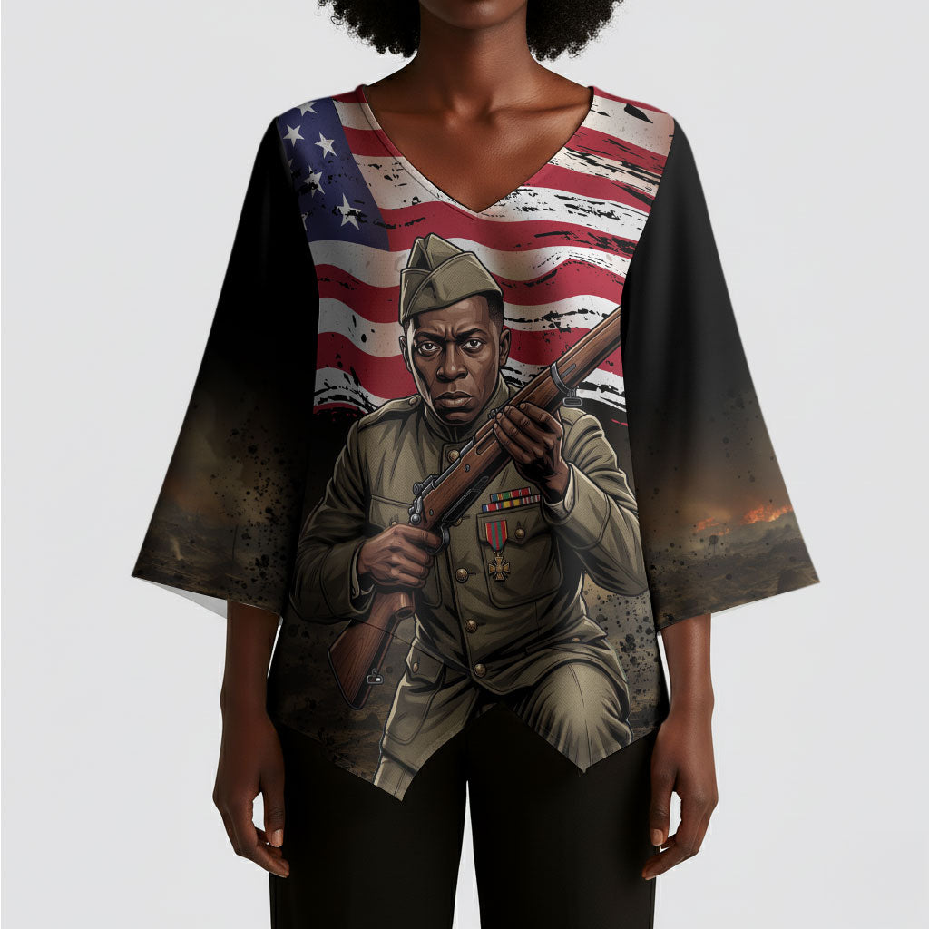 Henry Johnson Black History Month Kimono Sleeve Blouse Distressed US Flag American Hero Portrait