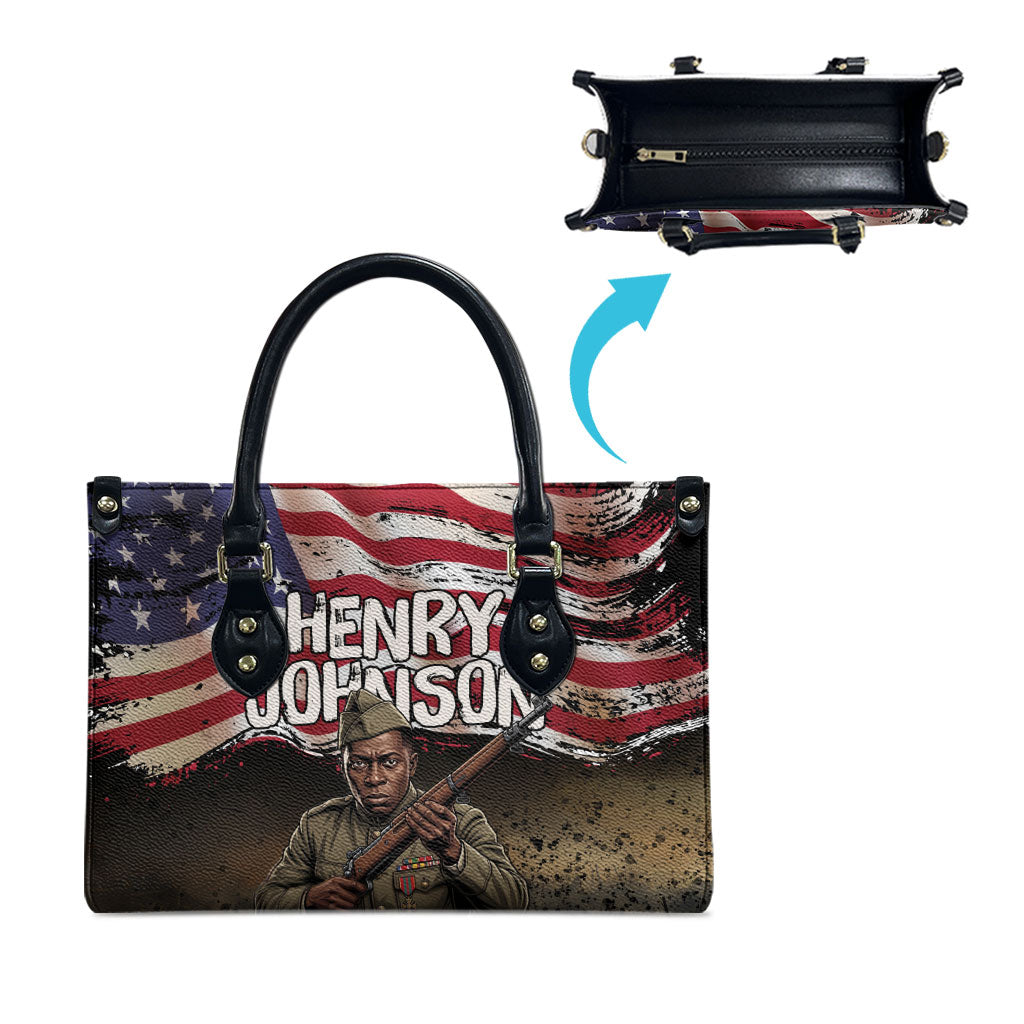 Henry Johnson Black History Month Leather Bag Distressed US Flag American Hero Portrait