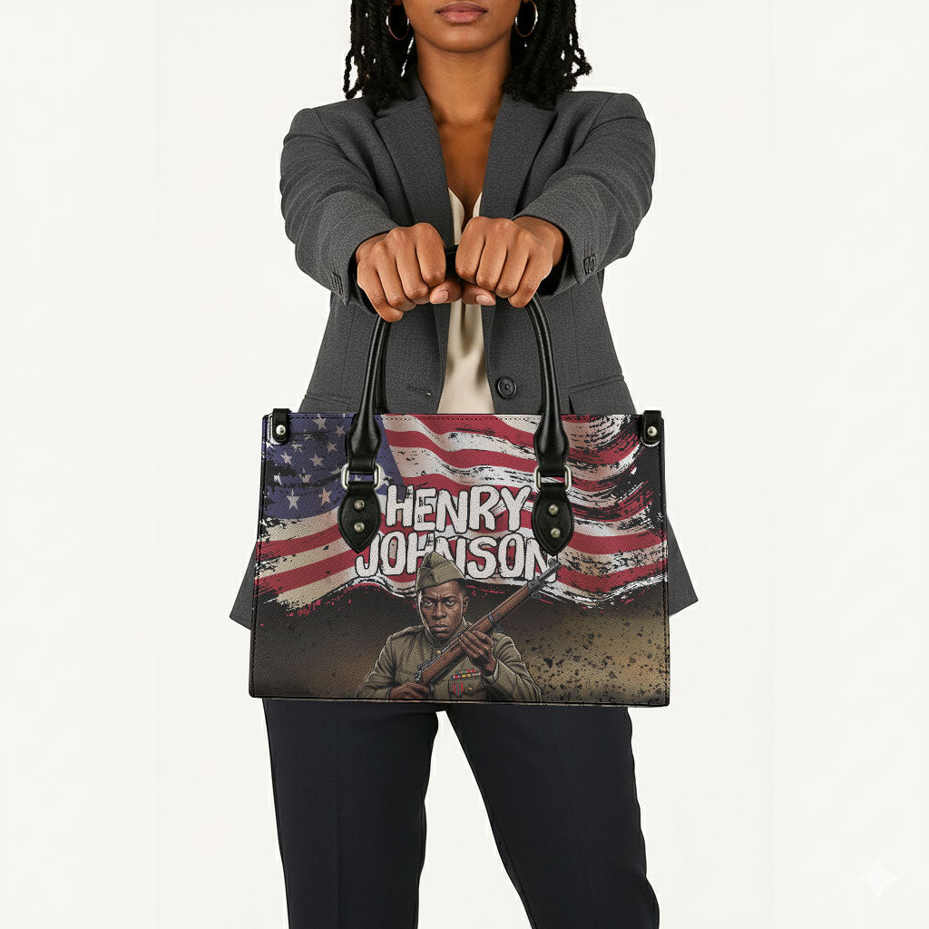 Henry Johnson Black History Month Leather Bag Distressed US Flag American Hero Portrait