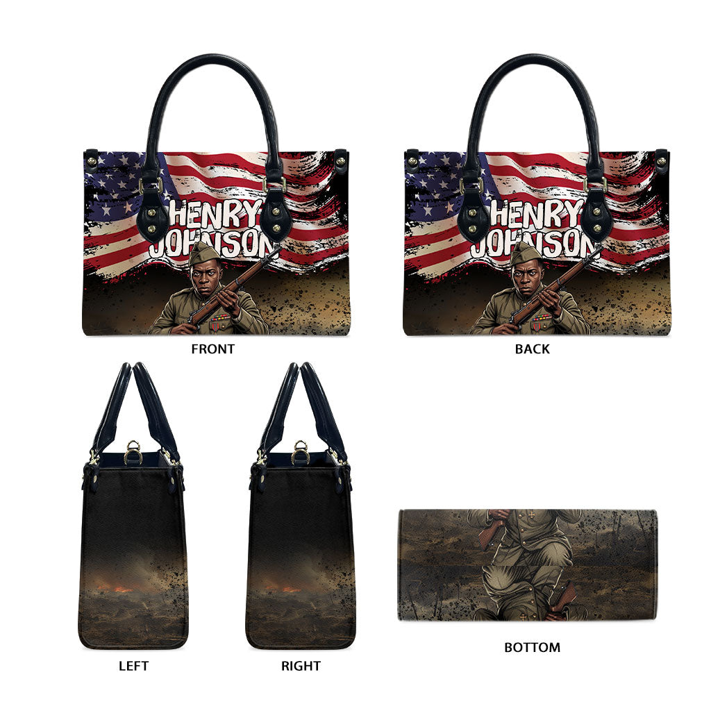 Henry Johnson Black History Month Leather Bag Distressed US Flag American Hero Portrait