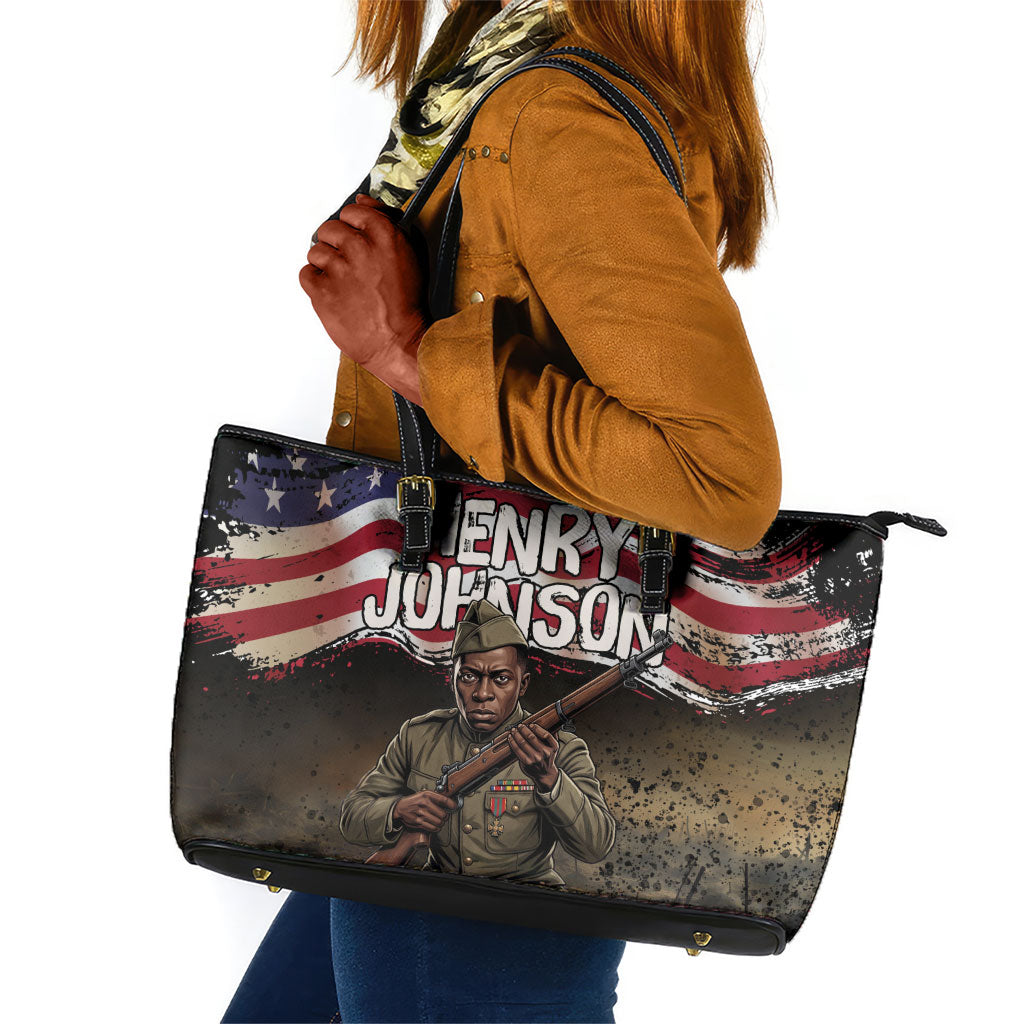 Henry Johnson Black History Month Leather Tote Bag Distressed US Flag American Hero Portrait