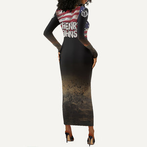 Henry Johnson Black History Month Long Sleeve Bodycon Dress Distressed US Flag American Hero Portrait