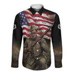 Henry Johnson Black History Month Long Sleeve Button Shirt Distressed US Flag American Hero Portrait